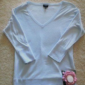 Pale blue, light weight cottonTalbots sweater, v-neck, 3/4 sleeves, Size M